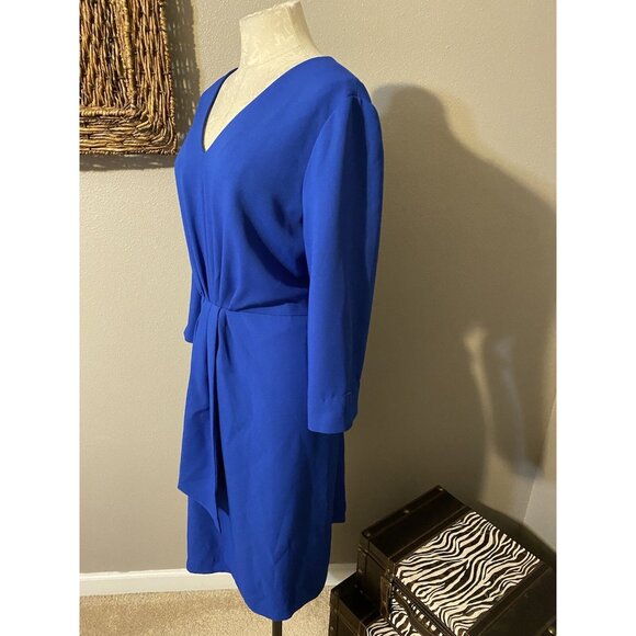 Tahari Levine Dress Cobalt Blue 6 Career Church Party 3/4 Sleeve V Neck - Picture 3 of 5